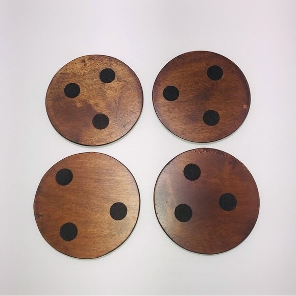 Vintage Wooden Carved Coasters Fruit Designs - Set of 4 - Picture 7 of 7